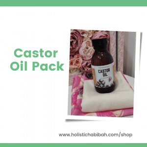 castor oil bottle on folded flannel